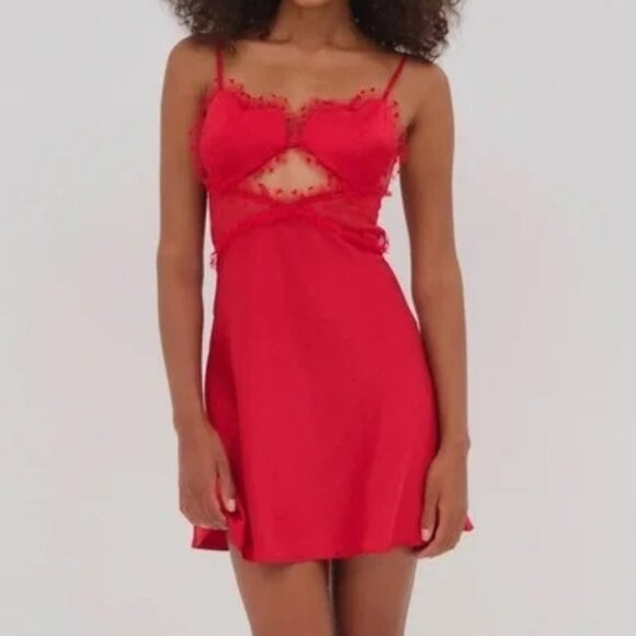 NWT FOR LOVE AND LEMONS VAL RED SATIN SLIP DRESS SIZE M - Picture 1 of 9